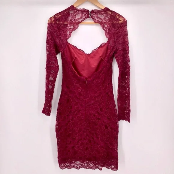 Nicole Miller Lace Sheath Long Sleeve Burgundy Dress Size Small -  threedaughtersproperties.com